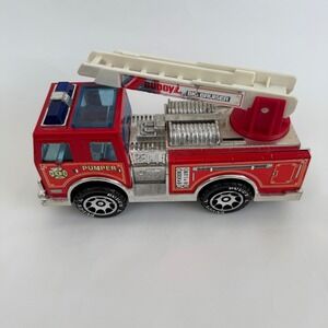 Vintage 1989 Buddy L Big Bruiser Pumper Fire Truck Ladder Lights & Sound Toy 10"